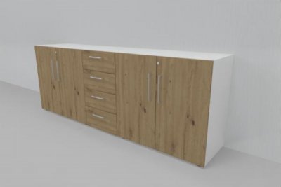 Büroschrankwand VH2 Sideboard Weiss-Asteiche