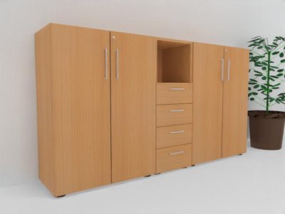 Highboard Büro Schrankwand VH3 200 cm breit Buche