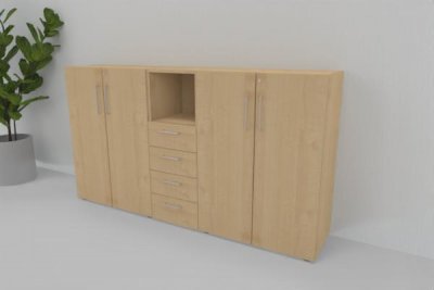 Büroschrankwand VH3 Highboard 200 cm breit 3 Ordnerhöhen Ahorn