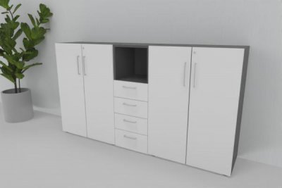Büroschrankwand VH3 Highboard 3 Ordnerhöhen Grafit-Weiß