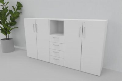 Büroschrankwand VH3 Highboard 200 cm breit 3 Ordnerhöhen Weiß