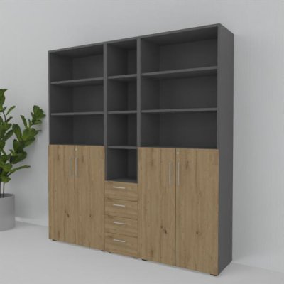Büroschrankwand VH5 200 cm breit 215,6 cm hoch Grafit-Asteiche