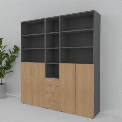 Büroschrankwand VH5 200 cm breit 215,6 cm hoch Grafit-Eiche