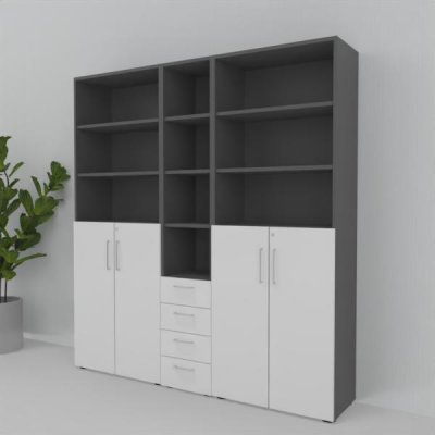 Büroschrankwand VH5 200 cm breit 215,6 cm hoch Grafit-Weiss