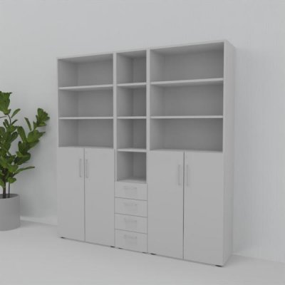 Büroschrankwand VH5 200 cm breit 215,6 cm hoch Lichtgrau