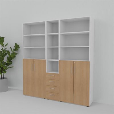 Büroschrankwand VH5 200 cm breit 215,6 cm hoch Weiss-Eiche