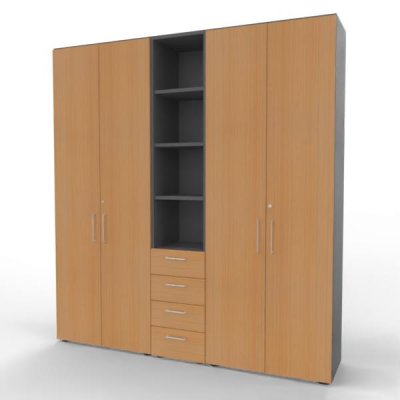 Büroschrankwand VH6 200 cm breit 215,6 cm hoch Grafit-Buche