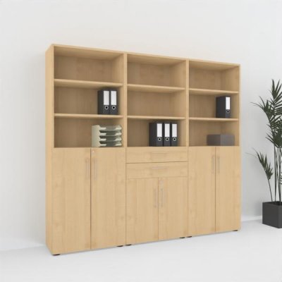 Büroschrankwand VH8 240 cm breit 6 Ordnerhöhen Ahorn