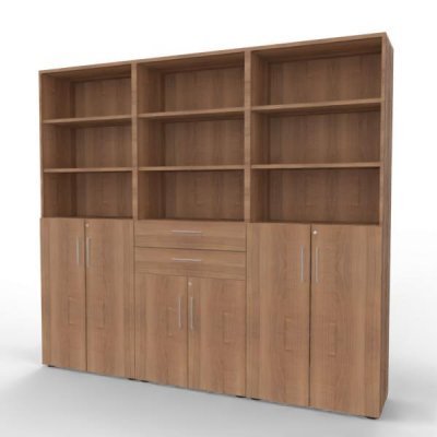 Büroschrankwand VH8 240 cm breit 6 Ordnerhöhen Nussbaum