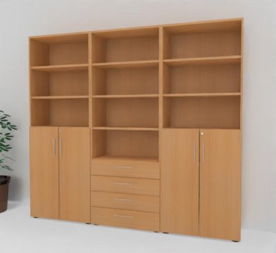 Büro Schrankwand VH90 240 cm breit Buche