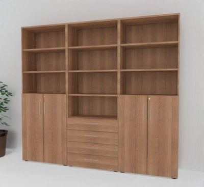 Büro Schrankwand VH90 240 cm breit Nussbaum