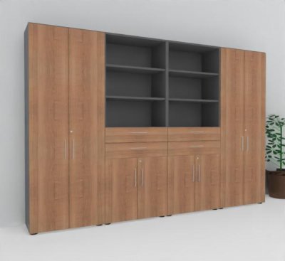 Büro Schrankwand VH92 320 cm breit Grafit-Nussbaum