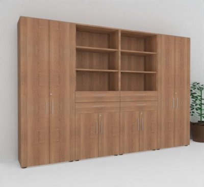 Büro Schrankwand VH92 320 cm breit Nussbaum