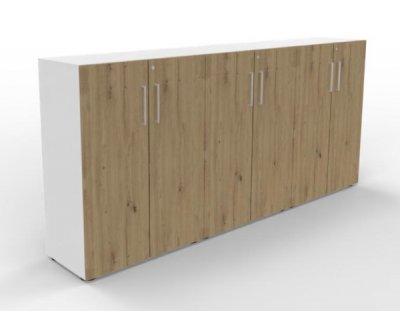 Büro-Schrankwand VH94 240 cm breit Weiß-Asteiche
