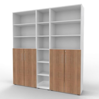 Büro Schrankwand VH95 Weiß-Nussbaum