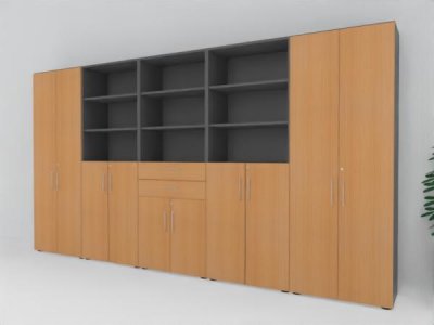 Büro Schrankwand VH99 400 cm breit Grafit-Buche