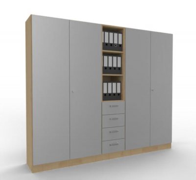 Büroschrankwand 240 cm breit Klassik K17 Ahorn-Silber