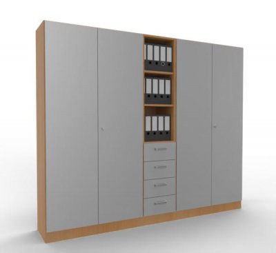 Büroschrankwand 240 cm breit Klassik K17 Buche-Silber