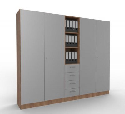 Büroschrankwand 240 cm breit Klassik K17 Nussbaum-Silber