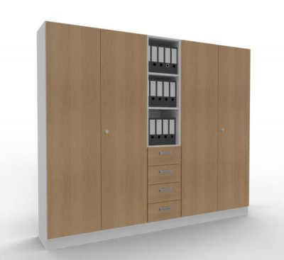Büroschrankwand 240 cm breit Klassik K17 Weiß-Eiche