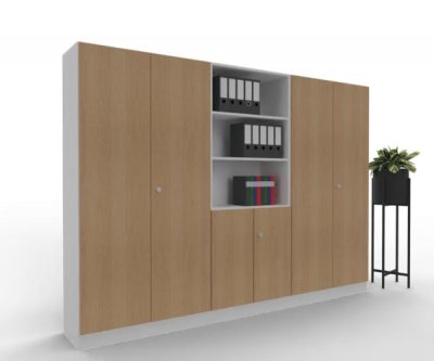 Büroschrankwand 280 cm breit K16 Weiß-Eiche