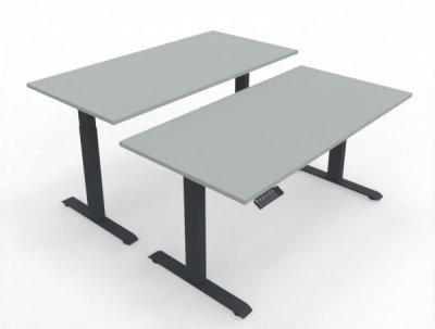 Doppelarbeitsplatz 160 x 160 cm GEL2 Gestellfarbe Anthrazit Tischplatte Lichtgrau