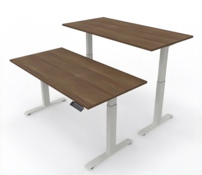 Doppelarbeitsplatz 160 x 160 cm GEL2 Gestellfarbe Weiß Tischplatte Nussbaum