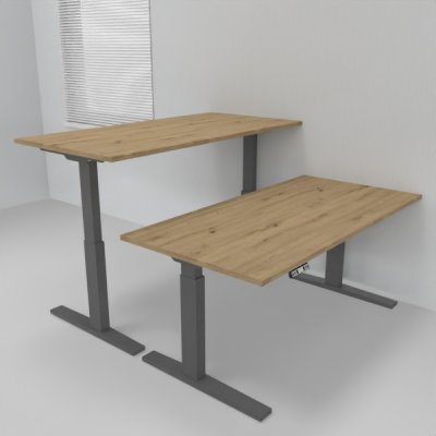 Doppelarbeitsplatz 163 x 160 cm HMK1 elektrisch höhenverstellbare Schreibtische Gestell Grafit Tischplatten Asteiche