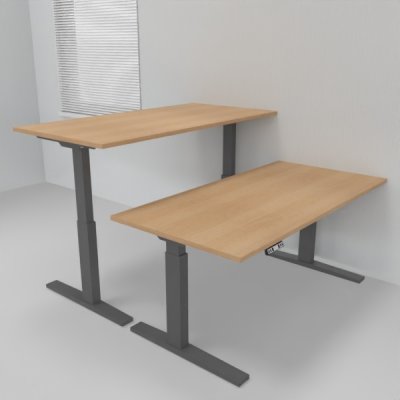 Doppelarbeitsplatz 163 x 160 cm HMK1 elektrisch höhenverstellbare Schreibtische Gestell Grafit Tischplatten Eiche