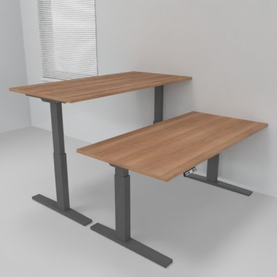 Doppelarbeitsplatz 163 x 160 cm HMK1 elektrisch höhenverstellbare Schreibtische Gestell Grafit Tischplatten Nussbaum