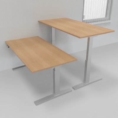 Doppelarbeitsplatz 163 x 160 cm HMK1 elektrisch höhenverstellbare Schreibtische Gestell Silber Tischplatten Eiche