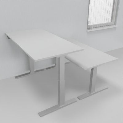 Doppelarbeitsplatz 163 x 160 cm HMK1 elektrisch höhenverstellbare Schreibtische Gestell Silber Tischplatten Lichtgrau