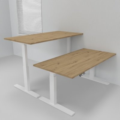 Doppelarbeitsplatz 163 x 160 cm HMK1 elektrisch höhenverstellbare Schreibtische Gestell Weiß Tischplatten Asteiche