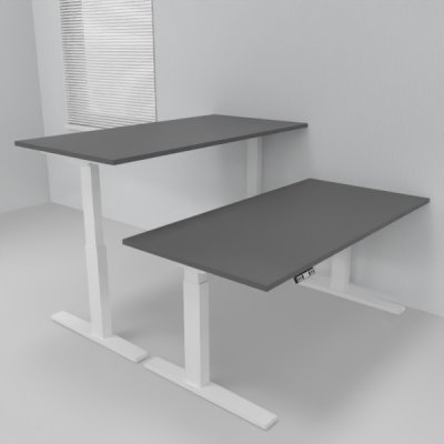Doppelarbeitsplatz 163 x 160 cm HMK1 elektrisch höhenverstellbare Schreibtische Gestell Weiß Tischplatten Grafit