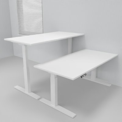 Doppelarbeitsplatz 163 x 160 cm HMK1 elektrisch höhenverstellbare Schreibtische Gestell Weiß Tischplatten Weiß