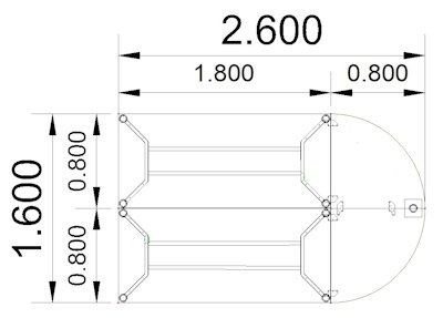 Doppelarbeitsplatz YD3 160x260 cm Zeichnung Stellfläche