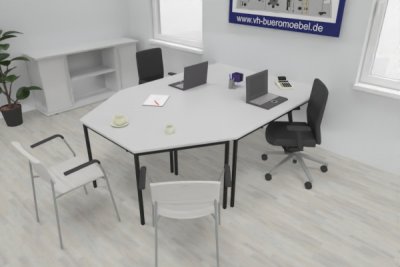 Doppelarbeitsplatz 229 x 160 cm DB1 mit Besprechungstisch Tischplatten Lichtgrau