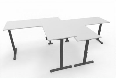 Doppelarbeitsplatz DS1 elektrisch höhenverstellbare Winkelschreibtische Weiß Gestell Grafit