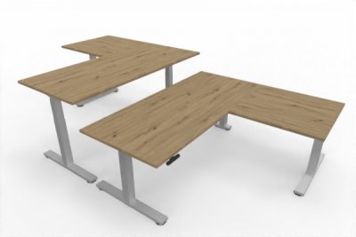 Doppelarbeitsplatz 320 x 180 cm DS2 Asteiche Gestell Silber