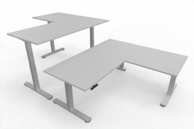 Doppelarbeitsplatz 320 x 180 cm DS2 Lichtgrau Gestell Silber