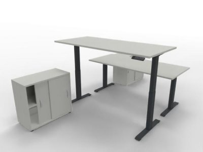 Doppelarbeitsplatz GEL1 mit elektrisch höhenverstellbaren Schreibtischen Gestell Antrhazit Dekor Weiß