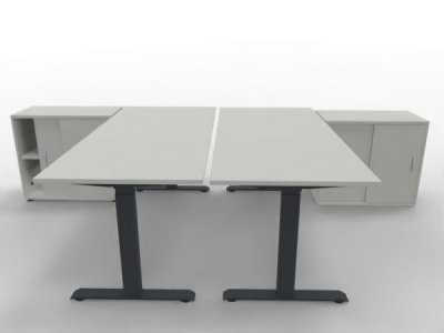 Doppelarbeitsplatz GEL1 mit elektrisch höhenverstellbaren Schreibtischen Gestell Anthrazit Dekor Weiß