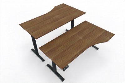 Doppelarbeitsplatz elektrisch höhenverstellbare PC-Schreibtische Gestelle Anthrazit Tischplatten Nussbaum