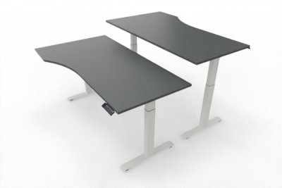 Doppelarbeitsplatz elektrisch höhenverstellbare PC-Schreibtische Gestelle Weiß Tischplatten Onyx-Grau