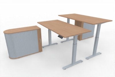 Doppelarbeitsplatz GER1 Schreibtische elektrisch höhenverstellbar mit Sideboards Dekor Buche