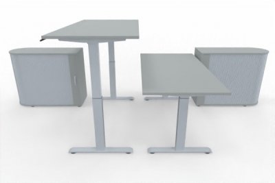 Doppelarbeitsplatz GER1 Schreibtische elektrisch höhenverstellbar mit Sideboards Dekor Lichtgrau