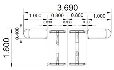 Doppelarbeitsplatz GER1 Schreibtische elektrisch höhenverstellbar mit Sideboards Zeichnung Stellfläche