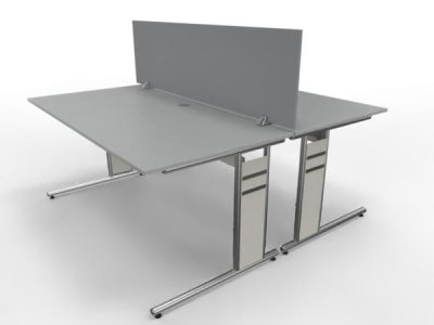 Doppelarbeitsplatz C1 160x160cm Form4 mit Tischtrennwand Lichtgrau