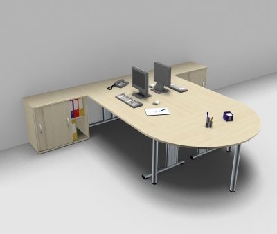 Doppelarbeitsplatz G2S mit Berateransatztisch Ahorn