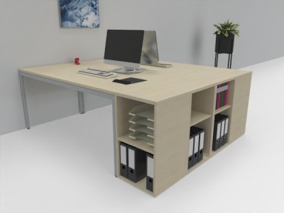 Doppelarbeitsplatz 160 x 200 cm zwei Schreibtische mit Anstellregalen Dekor Ahorn